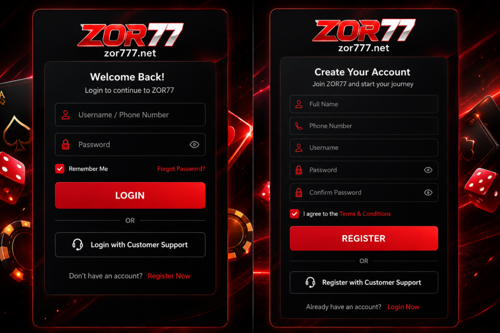 ZOR77 login & Register image